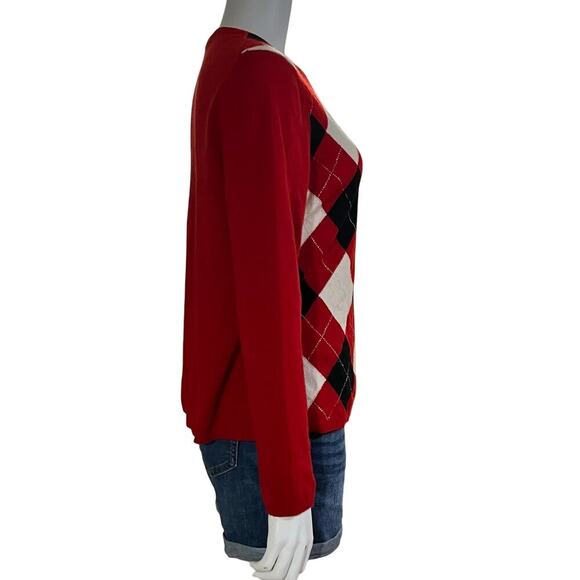Charter Club Womens Argule Cashmere Red Black Sweater Size Large - Picture 4 of 7